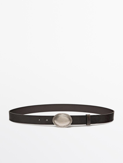 Massimo Dutti Кожаный ремень с овальной пряжкой, коричневый