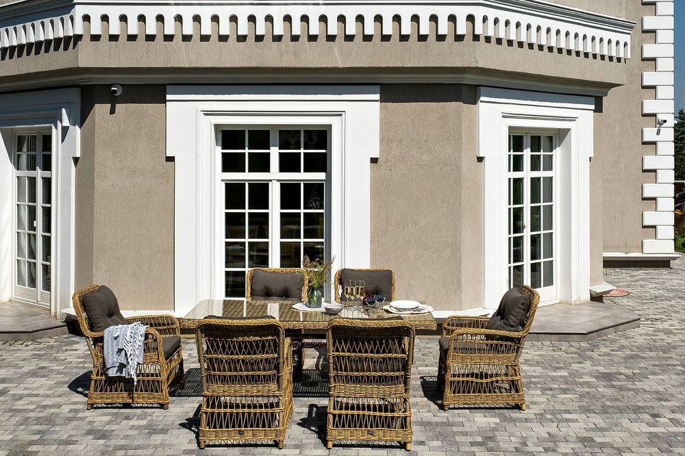 "Цесена" обеденная группа плетеная из искусственного ротанга, цвет соломенный