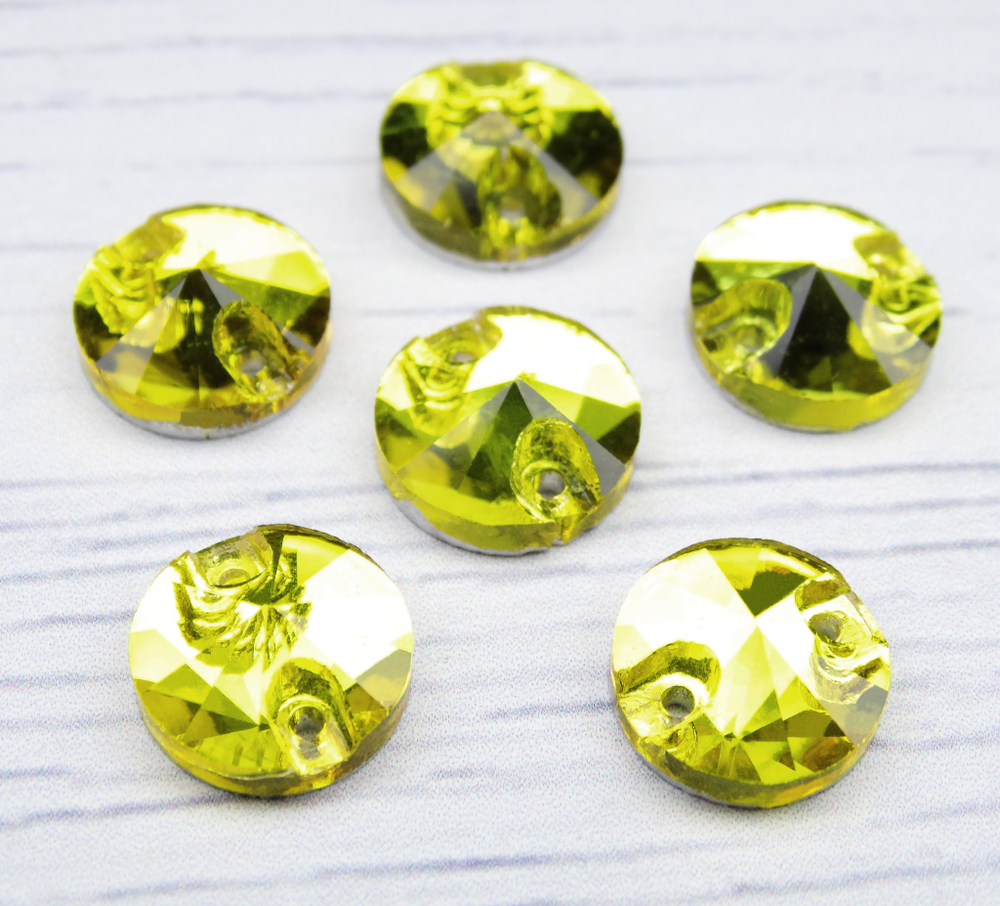РИ022НН10 Хрустальные стразы круглые пришивные "риволи", цвет: цитрин, размер: 10 мм, 10 шт.