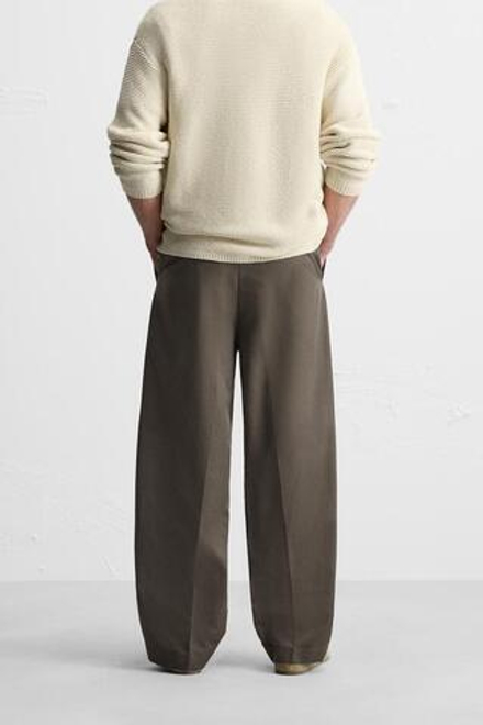 ZARA БРЮКИ С ЗАЩИПАМИ И РЕМНЕМ, СЕРО-КОРИЧНЕВЫЙ