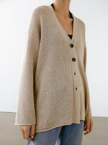 Massimo Dutti Кардиган оверсайз из тонкого трикотажа, бежевый/зеленый