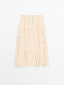Massimo Dutti Короткая юбка с воланами, кремовый