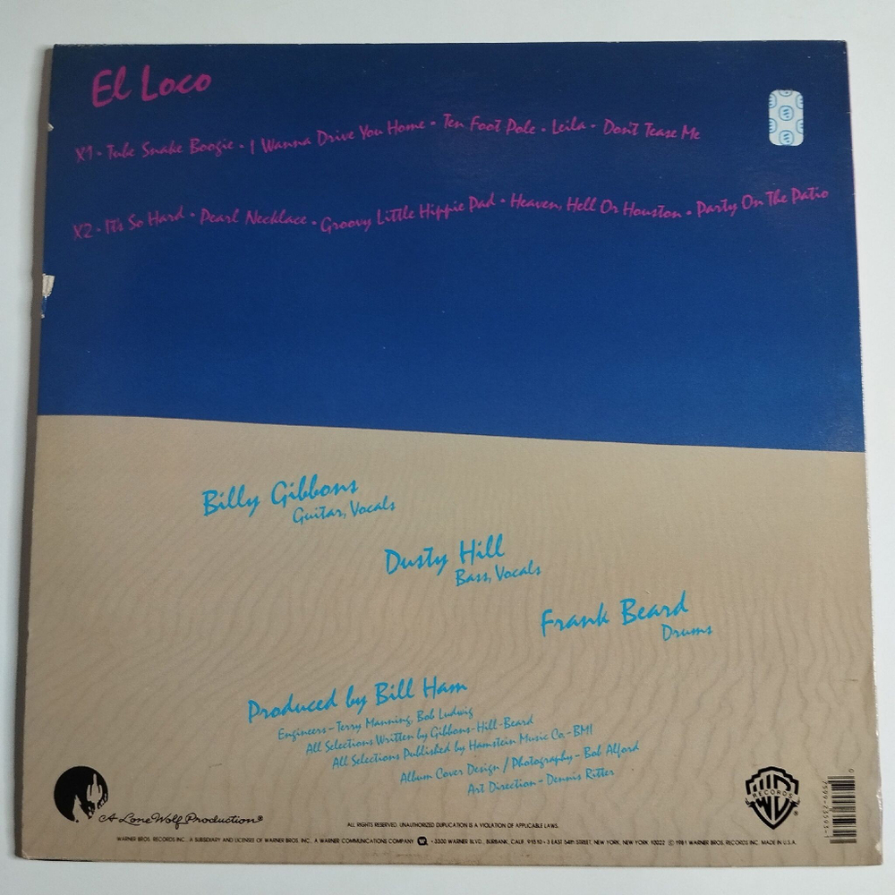 Винтажная виниловая пластинка LP ZZ Top El Loco (USA 1981)