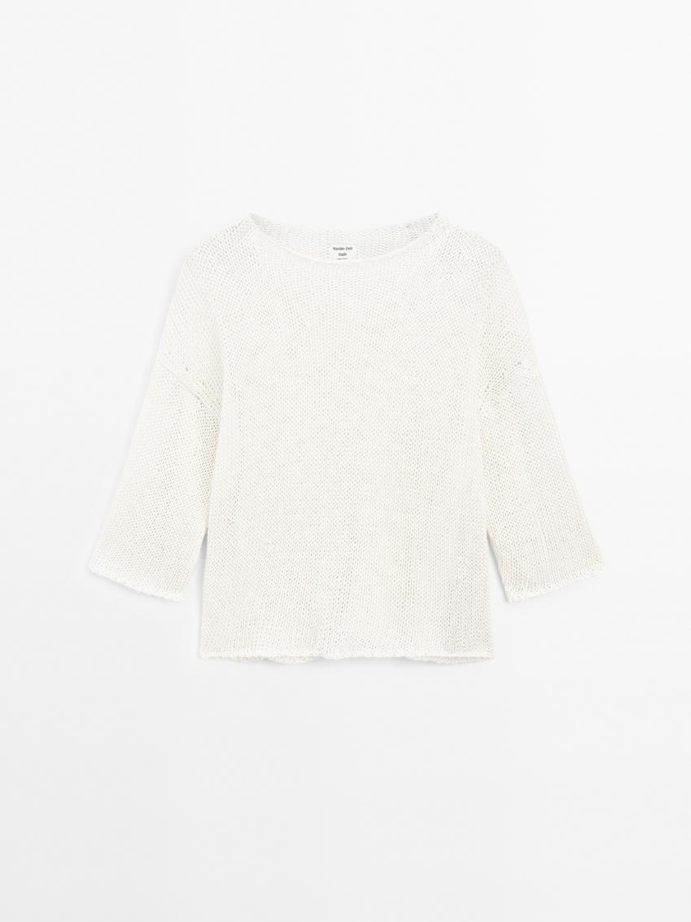 Massimo Dutti Свитер оверсайз с короткими рукавами - STUDIO, натуральный, кремовый