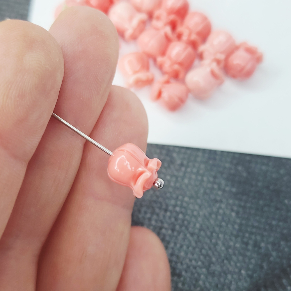 Бусина цветок, роза резная коралловая, р-р 9мм, цена за 1 шт