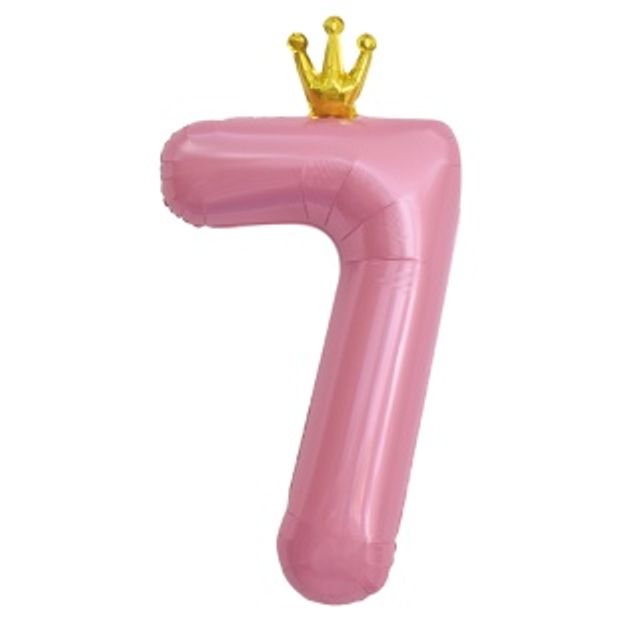 К Шар цифра Розовый "С золотой короной. Цифра 7" 102 см (БГ-60)