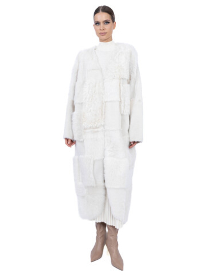 Женское пальто-халат из стриженной норки с накладными карманами