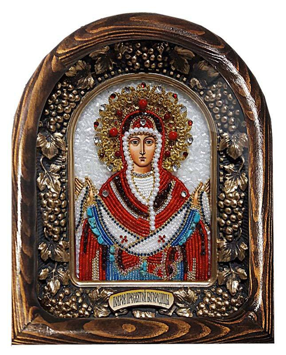 Дивеевская икона Пресвятая Богородица Покров, печать, бирюза, гранат и бисер