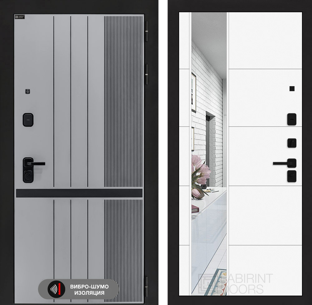 Входная дверь Лабиринт SKYLAB - Зеркало 19 Белый софт