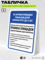 Табличка для частной территории "Это игровая площадка только для детей от 5 до 12 лет", на дом, для участка, организаций и частных территорий, 40х30 см, Silver Plane x Айдентика Технолоджи