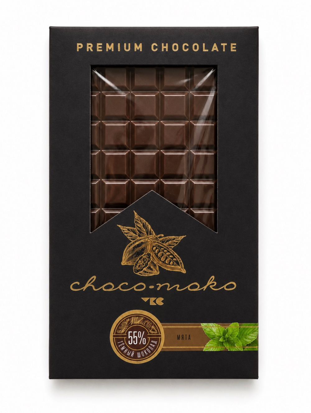 Шоколад темный с мятной начинкой «choko-moko», 55 % какао, 80 г
