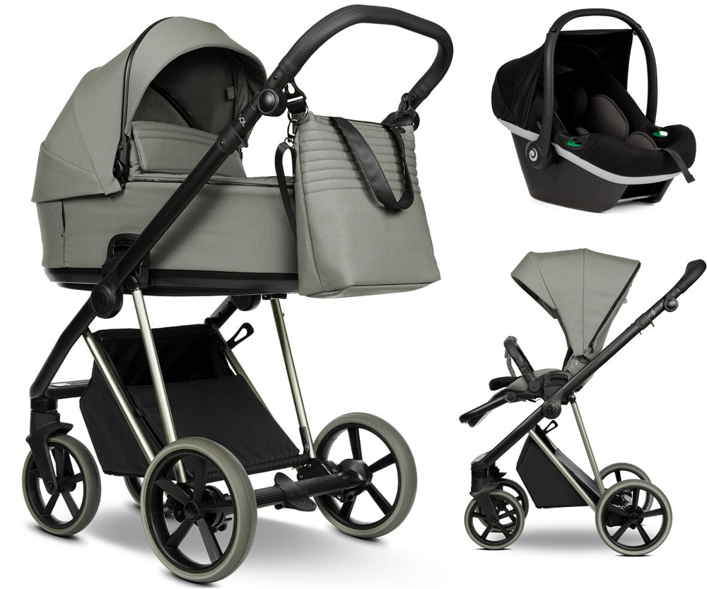 Детская коляска Roan Sol Vintage Luxury 2.0 3 в 1 с автокреслом Tutis Elo Black VIN 02/SG Sage Green/Sage/руч.Black