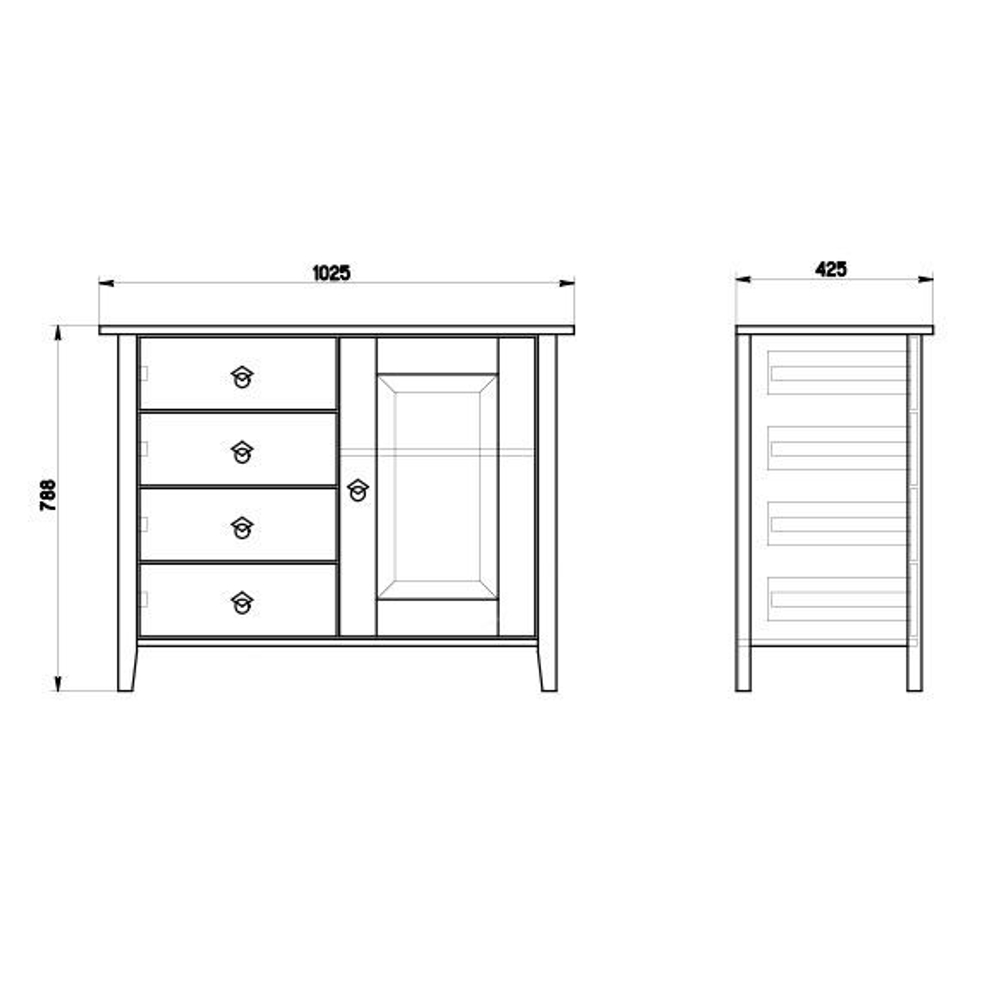 Комод, 103х43х79, Боцен, с ящиками, для одежды и игрушек, под телевизор, из массива дерева, белый, Dipriz