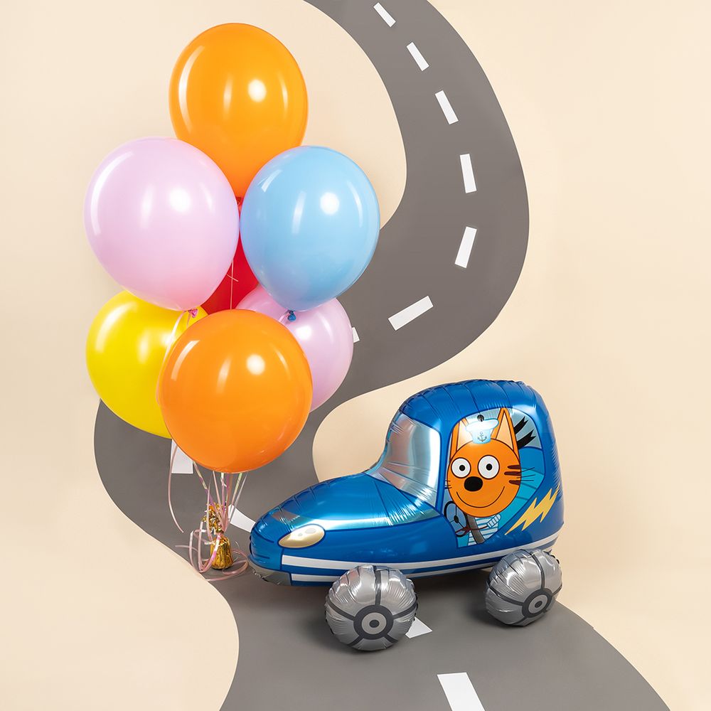 Шар 3D (29''/74 см) Фигура, Три Кота, Коржик в машинке, 1 шт. в уп.