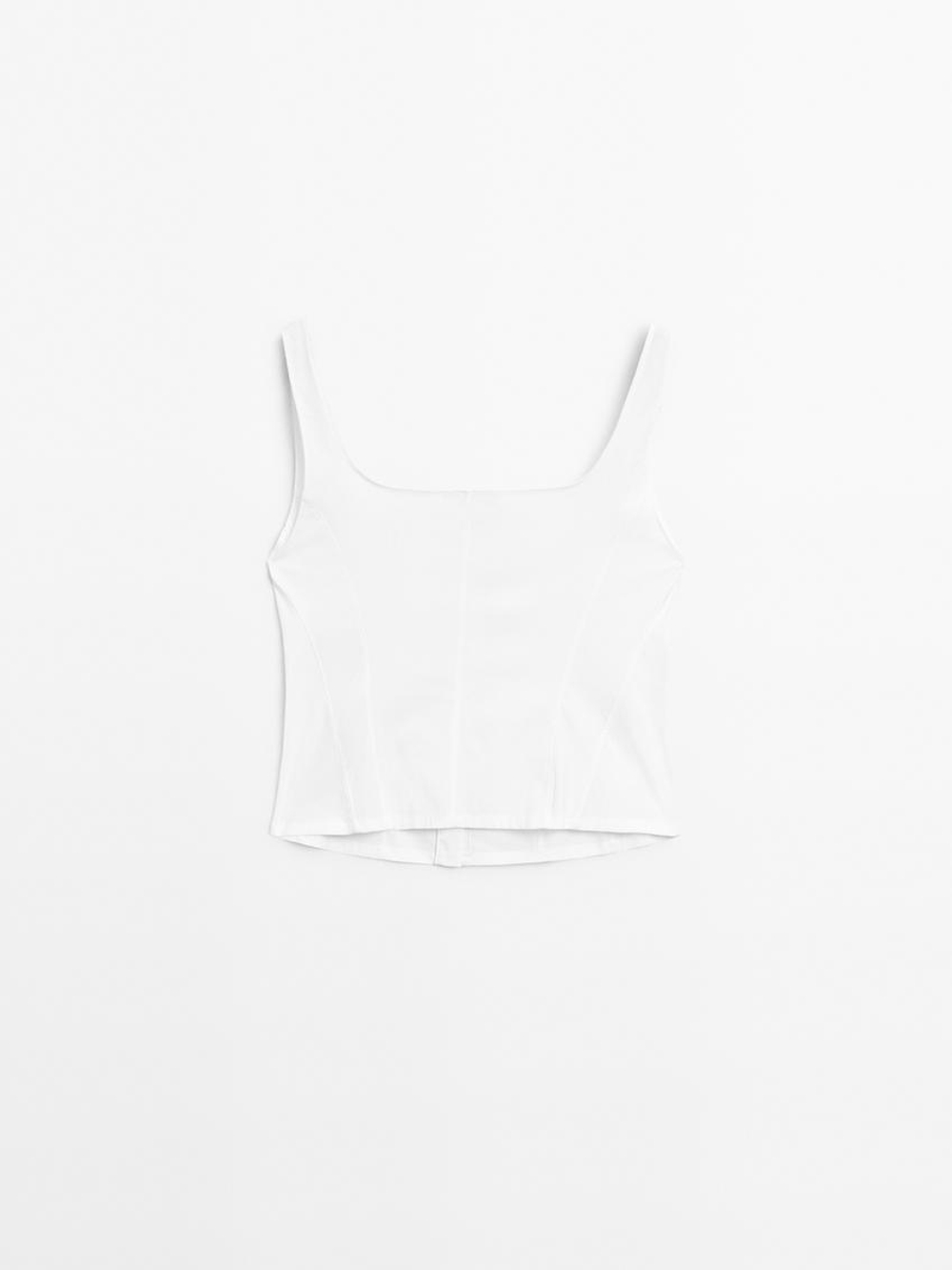 Massimo Dutti Топ-корсет из смесового хлопка, белый