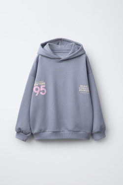 ZARA ХУДИ С КАПЮШОНОМ И ПОЛОСКАМИ, ВЫЦВЕТШИЙ СИНИЙ