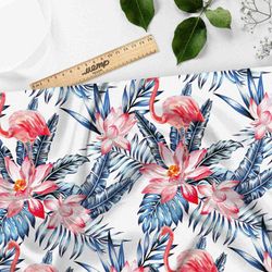 Ткань габардин тропический фламинго