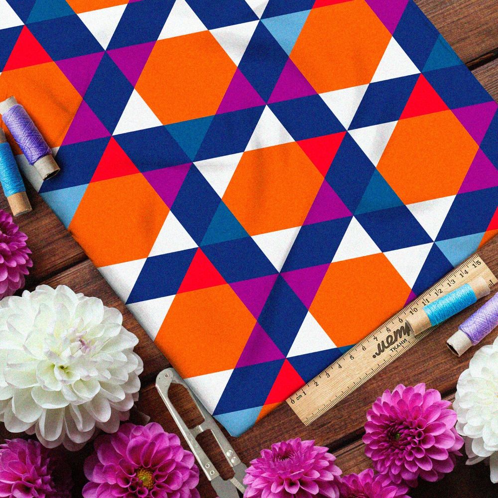 Ткань футер 2-х нитка яркая графическая абстракция