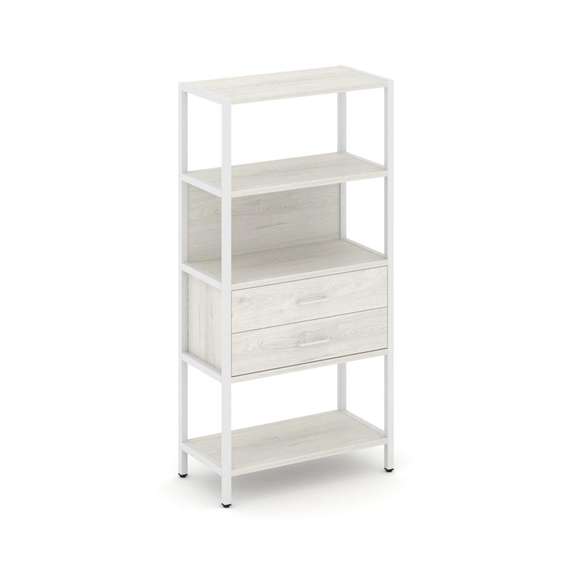 Shelf System Односекционный стеллаж четырехярусный с ящиками SN.STM-412 Дуб Наварра/Металл Белый 810