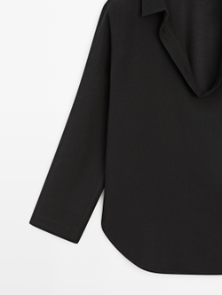 Massimo Dutti Рубашка из струящегося смесового хлопка с V-образным вырезом, коричневый