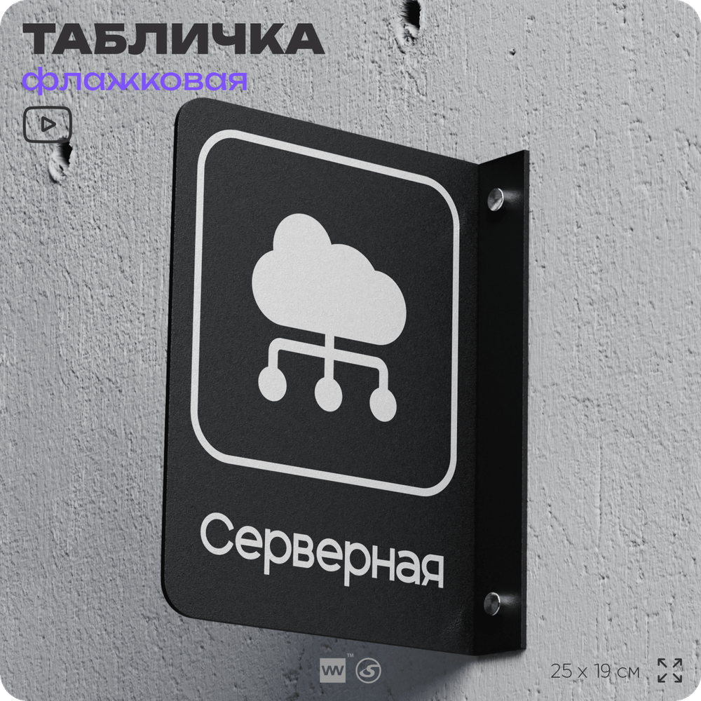 Табличка Серверная флажковая на стену, двусторонняя с крепежом, 19 х 25 см, для офиса, кафе, ресторана, серия COSMO, Айдентика Технолоджи