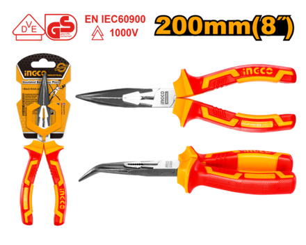 Тонкогубцы диэлектрические изогнутые INGCO HIBNP28208 INDUSTRIAL 200 мм