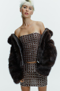 ZARA МИНИ-ЮБКА СО СТРАЗАМИ, КОРИЧНЕВЫЙ