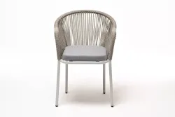 "Лион" стул плетеный из роупа, каркас алюминий светло-серый (RAL7035) шагрень, роуп серый меланж круглый, ткань светло-серая