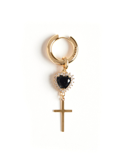 Моносерьга "Cross" Soul" с черным цирконием Gold