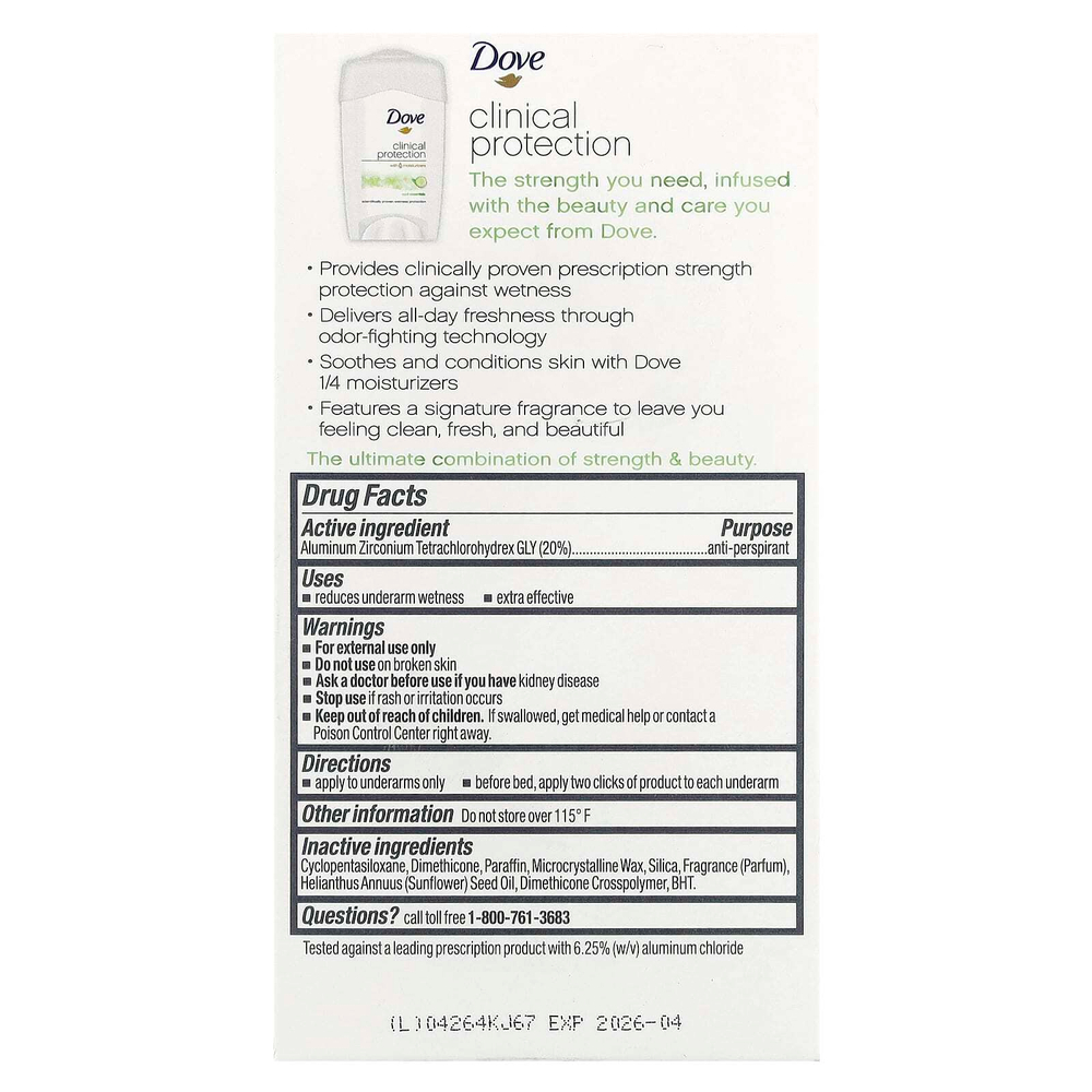 Dove, Clinical Protection, дезодорант-антиперспирант, «Прохлада», 48 г (1,7 унции)