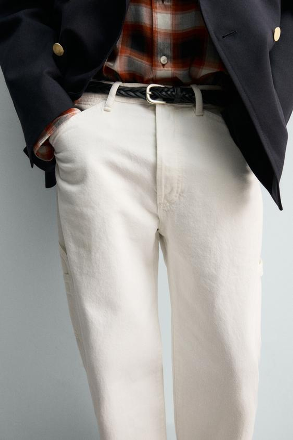 ZARA X AARON LEVINE БРЮКИ КАРГО, БЕЛЫЙ