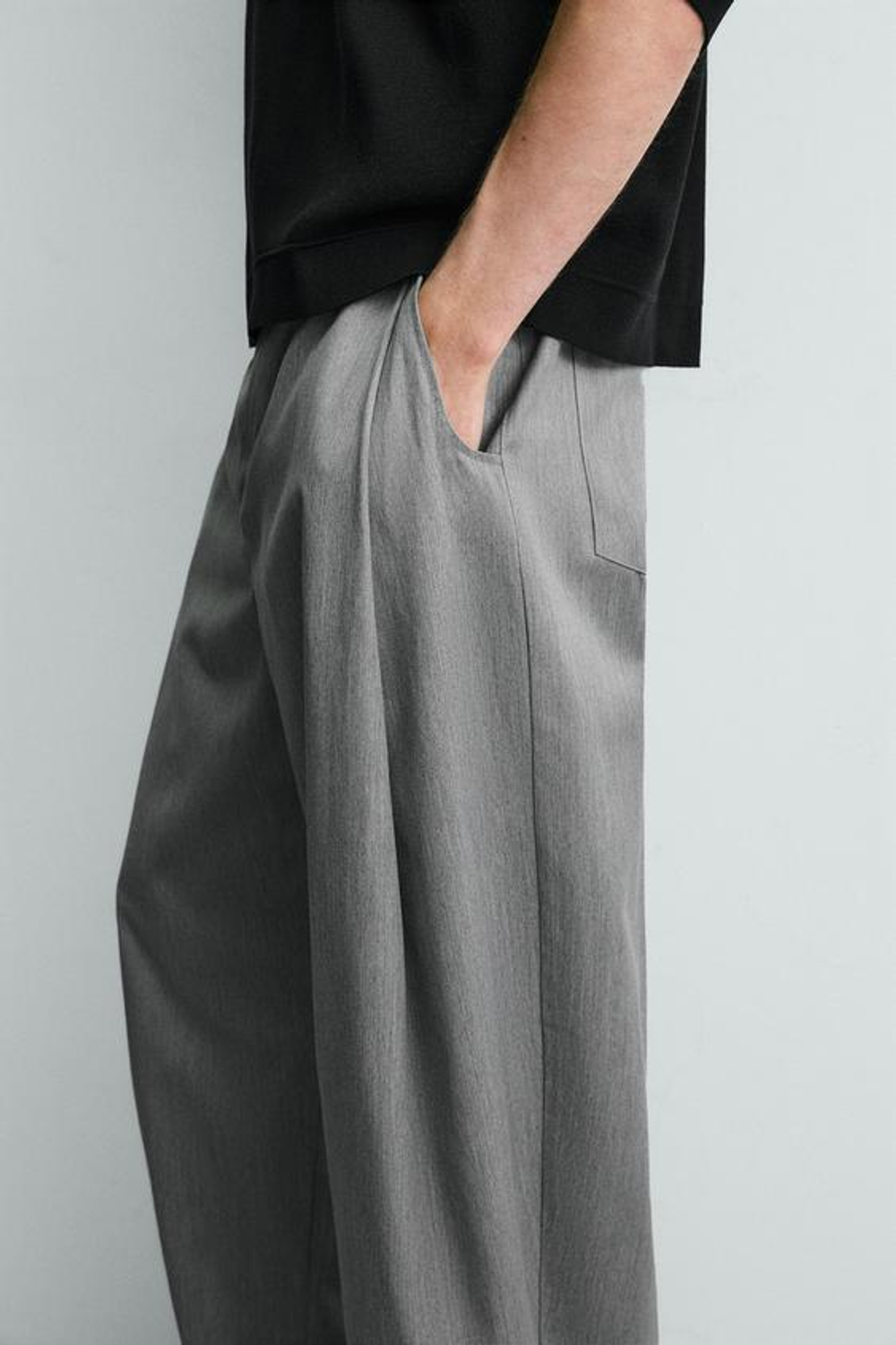 ZARA БРЮКИ BALLOON FIT С ЗАЩИПАМИ, МЯГКИЙ СЕРЫЙ