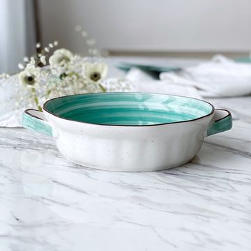 Блюдо с ручками Aqua 1,5 л, 22 см, ручная работа, фарфор