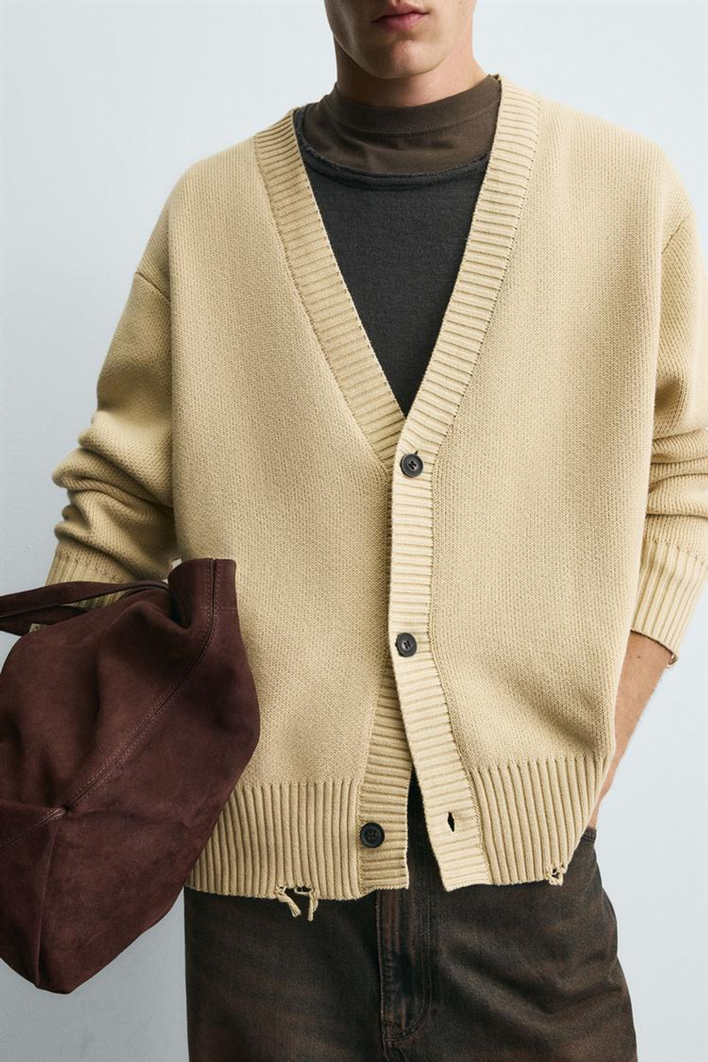 ZARA КАРДИГАН В РУБЧИК С ЭФФЕКТОМ ПОТЕРТОСТИ, ВАНИЛЬНЫЙ