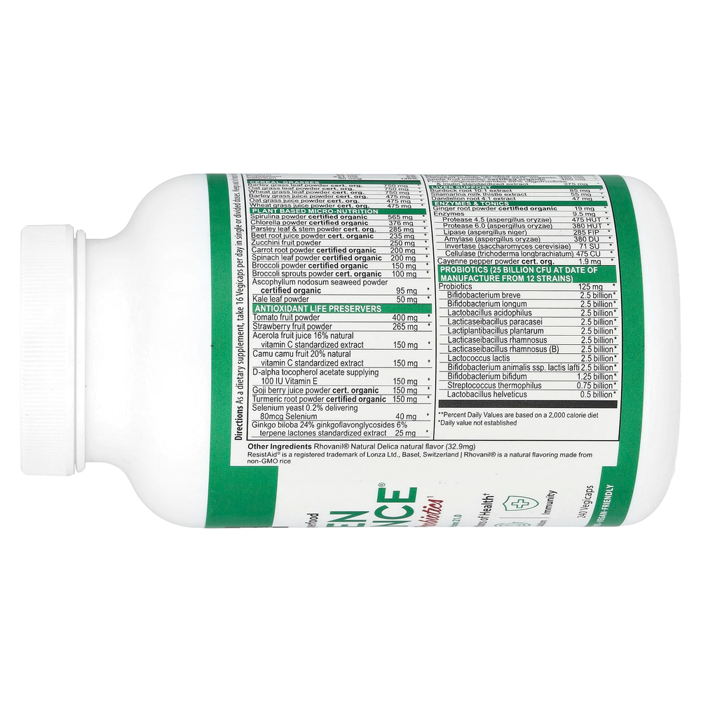 Vibrant Health, Green Vibrance® +25 млрд пробиотиков, версия 21.0, 240 растительных капсул