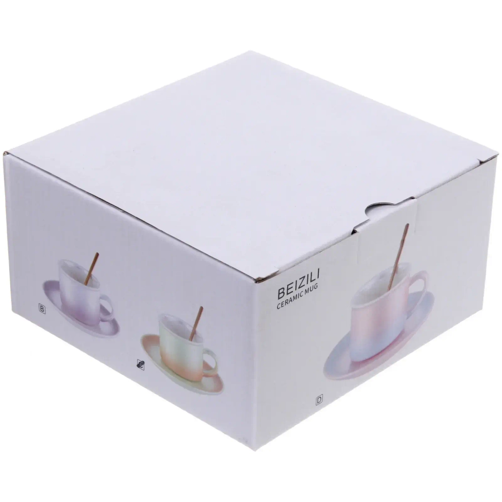 Чайная пара «Северное сияние» (кружка 230мл, блюдце, ложка) розовый