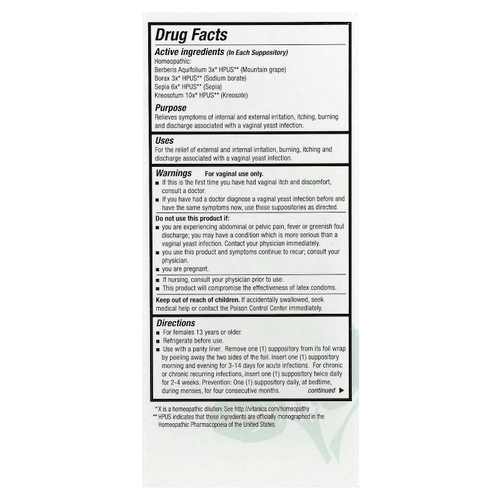 Vitanica, Yeast Arrest ™, 28 вагинальных суппозиториев