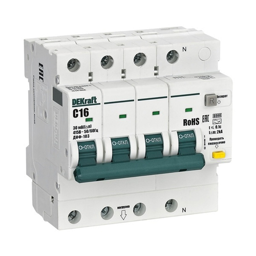 Дифференциальный автомат ДИФ-103 New электронный C16А 30мА тип АС 3P+N 6кА DEKraft (дифавтомат, АВДТ) 16401DEK