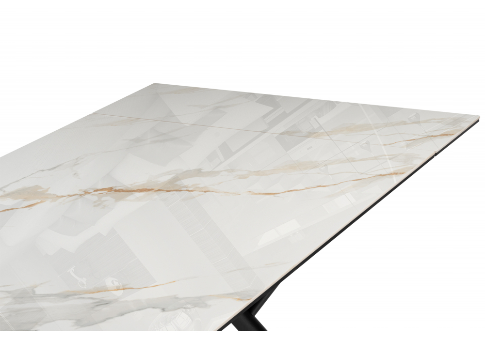 Керамический стол Woodville Ворен 180(240)x90 calacatta gold, черный, ножки черные