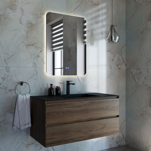 Тумба под раковину Vincea Luka 1000 подвесная, 2 выкатных ящика soft-close, C.Oak