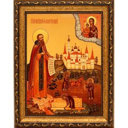 Иосиф Волоцкий пред Богородицей. Икона на холсте.