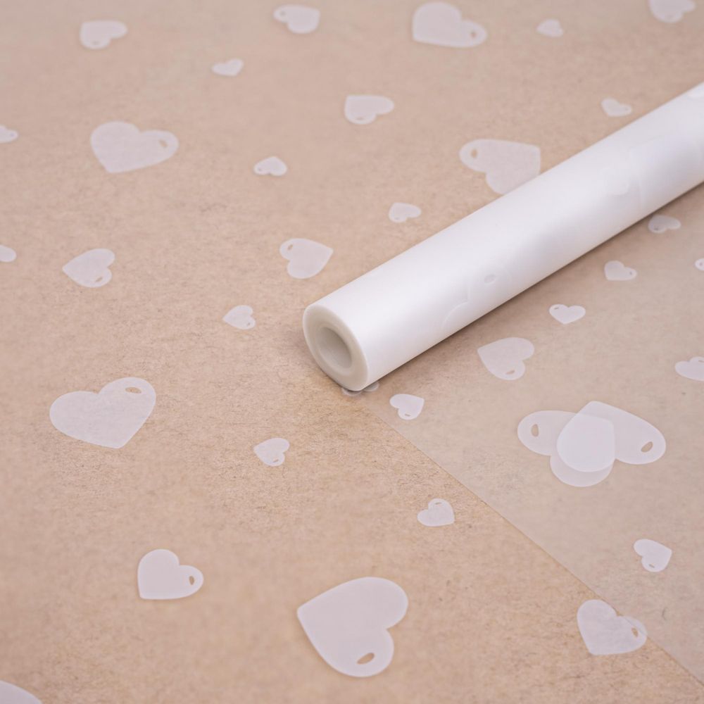 Пленка мат-я Сердечки разные БЕЛЫЙ 60см*200гр