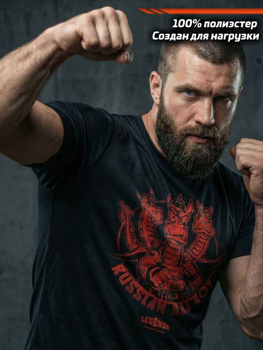 Футболка тренировочная мужская черная LEGENDA Горыныч красный