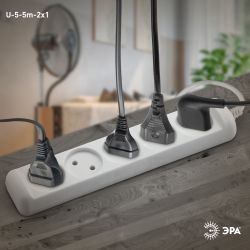 Удлинитель электрический ЭРА U-5-5m-2x1 без заземления 5 розеток 5м ПВС 2x1мм2 10А