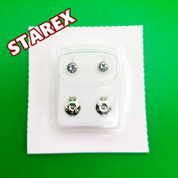 Серьги-пуссеты для прокола ушей под пистолет. STAREX (Китай). Серебристые с прозрачными кристаллами