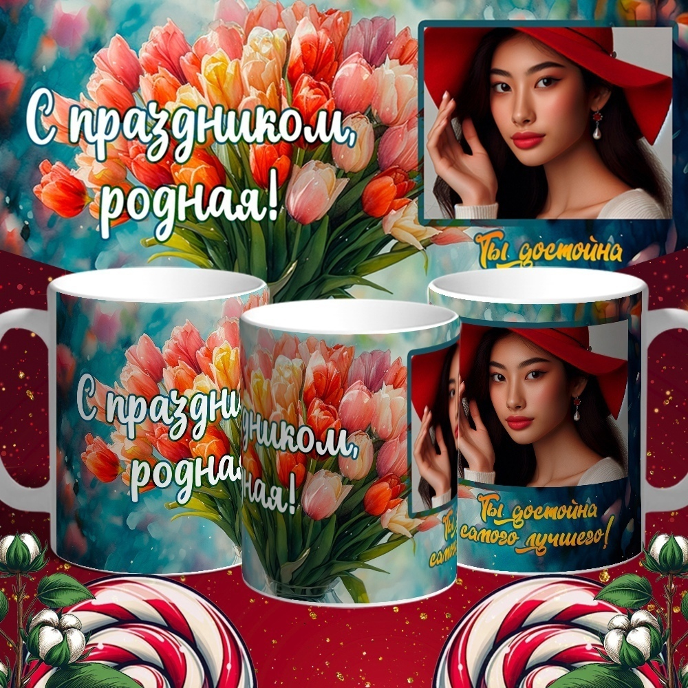 Кружка с фото С праздником, родная