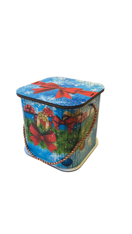 Деревянная Новогодняя упаковка,Кубышка голубая