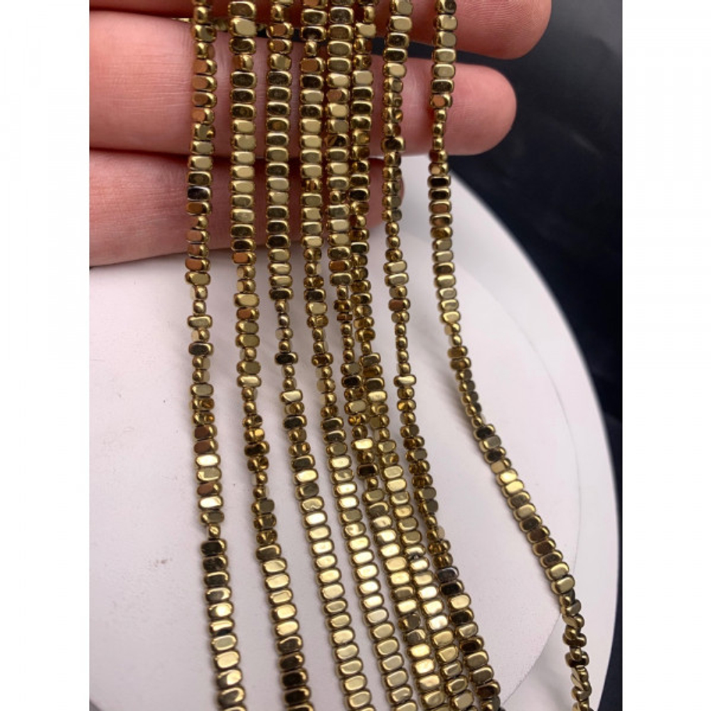 гплит42-аз Гематит плитка 4*2мм, античное золото, нить 38см