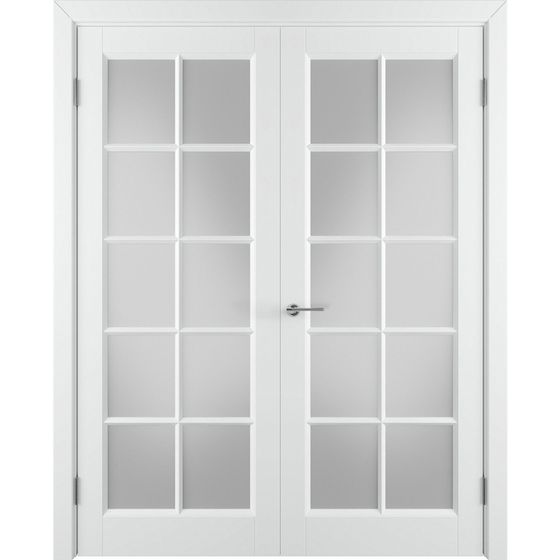 Фото двустворчатой распашной двери Аура белая эмаль со стеклом