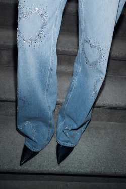 ZARA ДЖИНСЫ TRF WIDE LEG С НИЗКОЙ ПОСАДКОЙ И БЛЕСКОМ, СИНИЙ